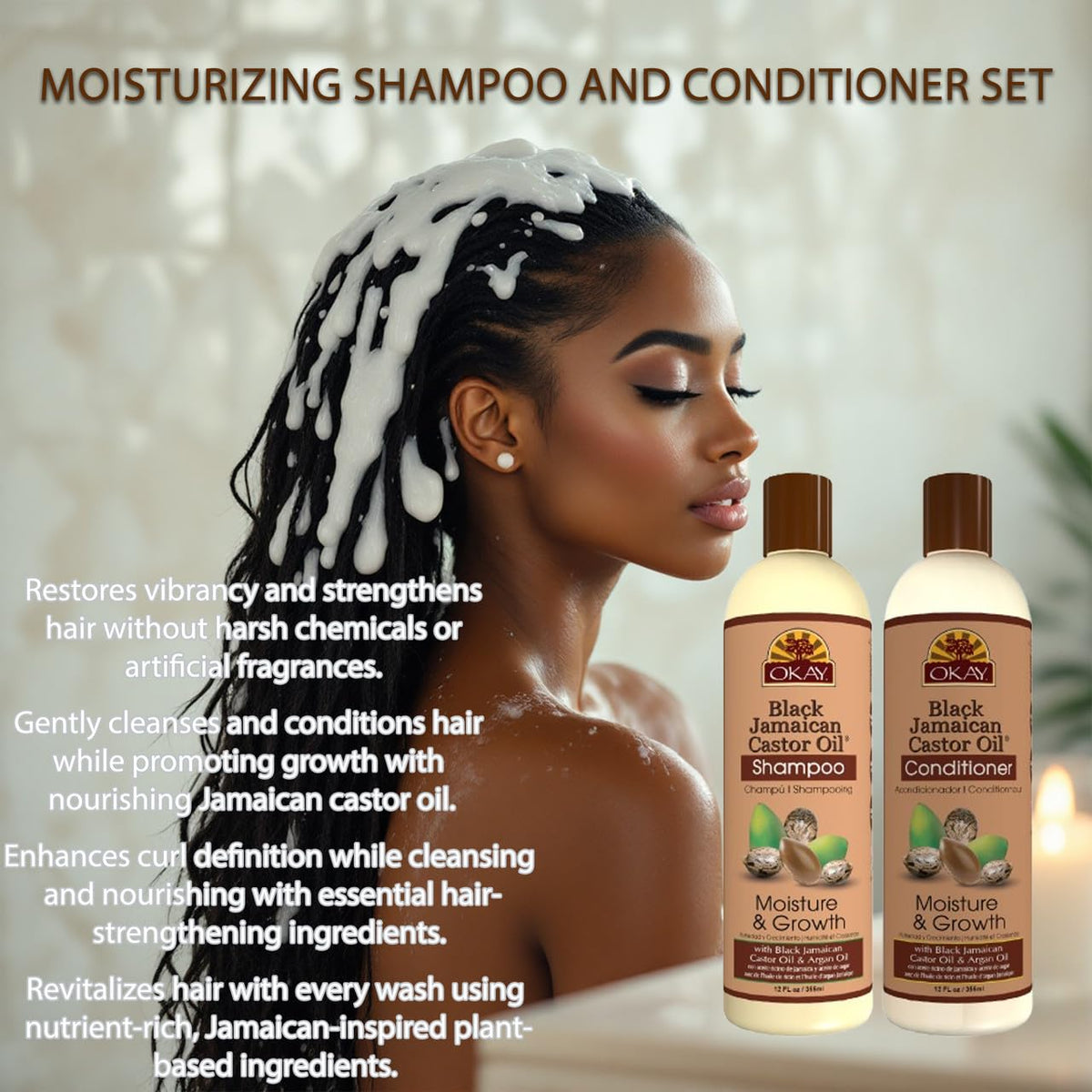 Okay Shampoo & Conditioner Black Jamaican Castor Oil Hair Care Set Moisture & Growth Helps Strengthen & Regrow Hair Sulfate, Silicone, Paraben Free
