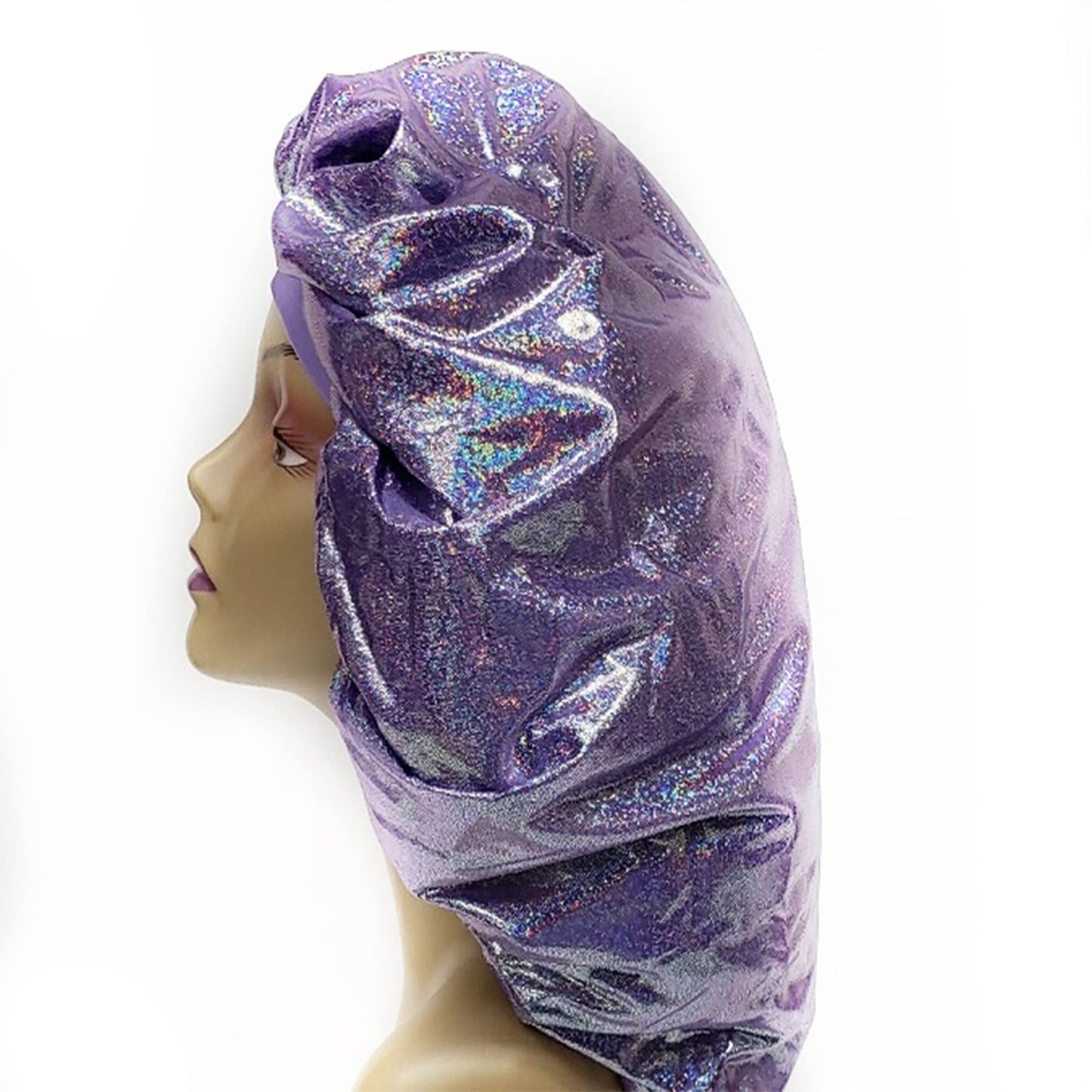 Holographic Extra Jumbo Nightcap Twinkle Deluxe Luxury Wide Band Sleep Cap Bonnet Hat for Hair Purple Beauty and Personal Care MayaBeauty