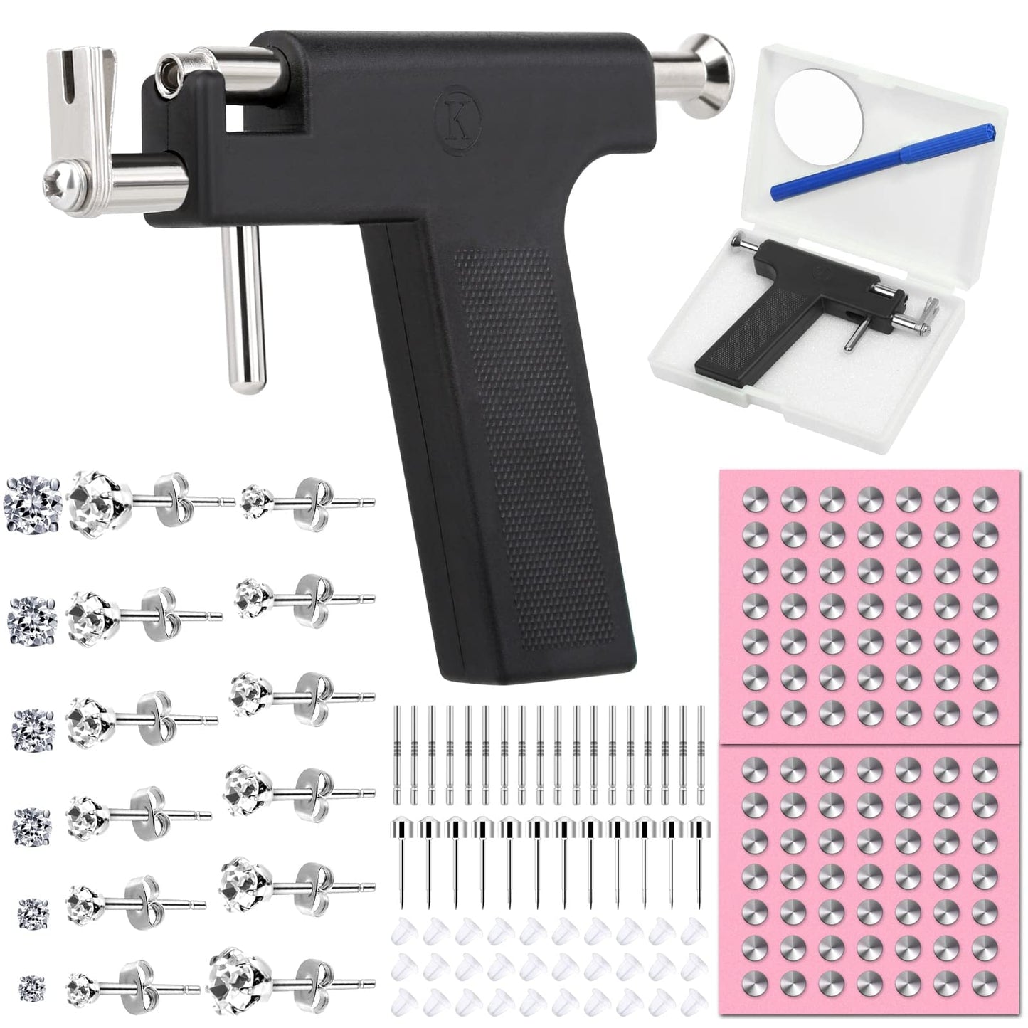Professional Ear Piercing Gun Kit, Reusable Piercing Gun with Stainless Steel Piercing Earrings Studs, Crystal Earrings for At Home Salon Earlobe Beauty and Personal Care Evatage Default Title