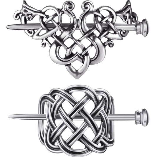 WILLBOND 2 Pieces Viking Celtic Hair Clips Hairpins Viking Silver Hairs Stick Celtic Knot Jewelry Hair Clips for Ladies or Women Beauty & Personal Care WILLBOND