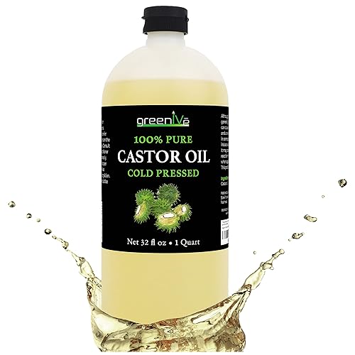 GreenIVe 100% Pure Castor Oil - Cold-Pressed, Hexane-Free - Hair, Eyebrows, Eyelashes, Skin Moisturizer, Castor Pack Wrap Oil Bulk Bottle (32 Fl oz) Beauty & Personal Care GreenIVe