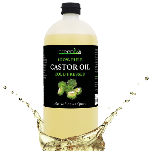 GreenIVe 100% Pure Castor Oil - Cold-Pressed, Hexane-Free - Hair, Eyebrows, Eyelashes, Skin Moisturizer, Castor Pack Wrap Oil Bulk Bottle (32 Fl oz) Beauty & Personal Care GreenIVe
