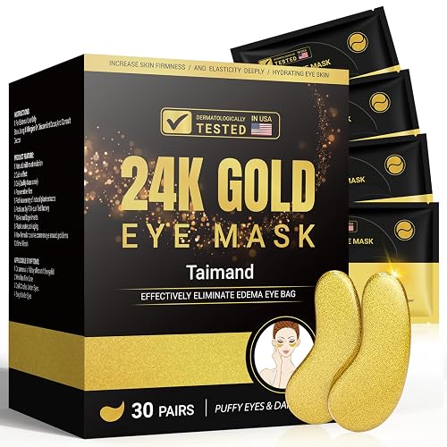 Taimand Under Eye Patches (30 Pairs), 24K Gold Under Eye Mask for Puffy Eyes, Dark Circles,Bags and Wrinkles with Collagen,Relieves Pressure Beauty & Personal Care Taimand