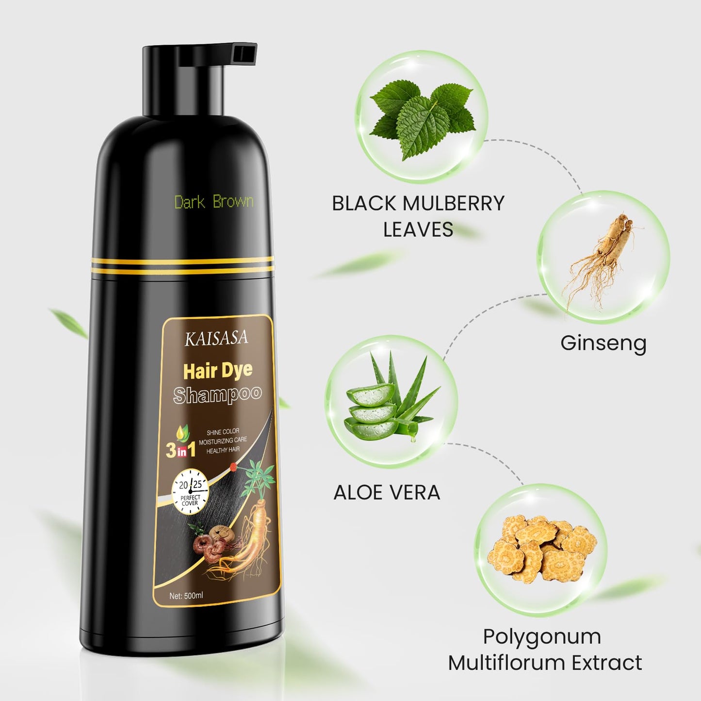 KAISASA Dark Brown Hair Dye Shampoo 3 in 1, Hair Color Shampoo for Women and Men, Hair Dye to Cover Gray Hair, Herbal Ingredient Shampoos for Grey Beauty and Personal Care KAISASA
