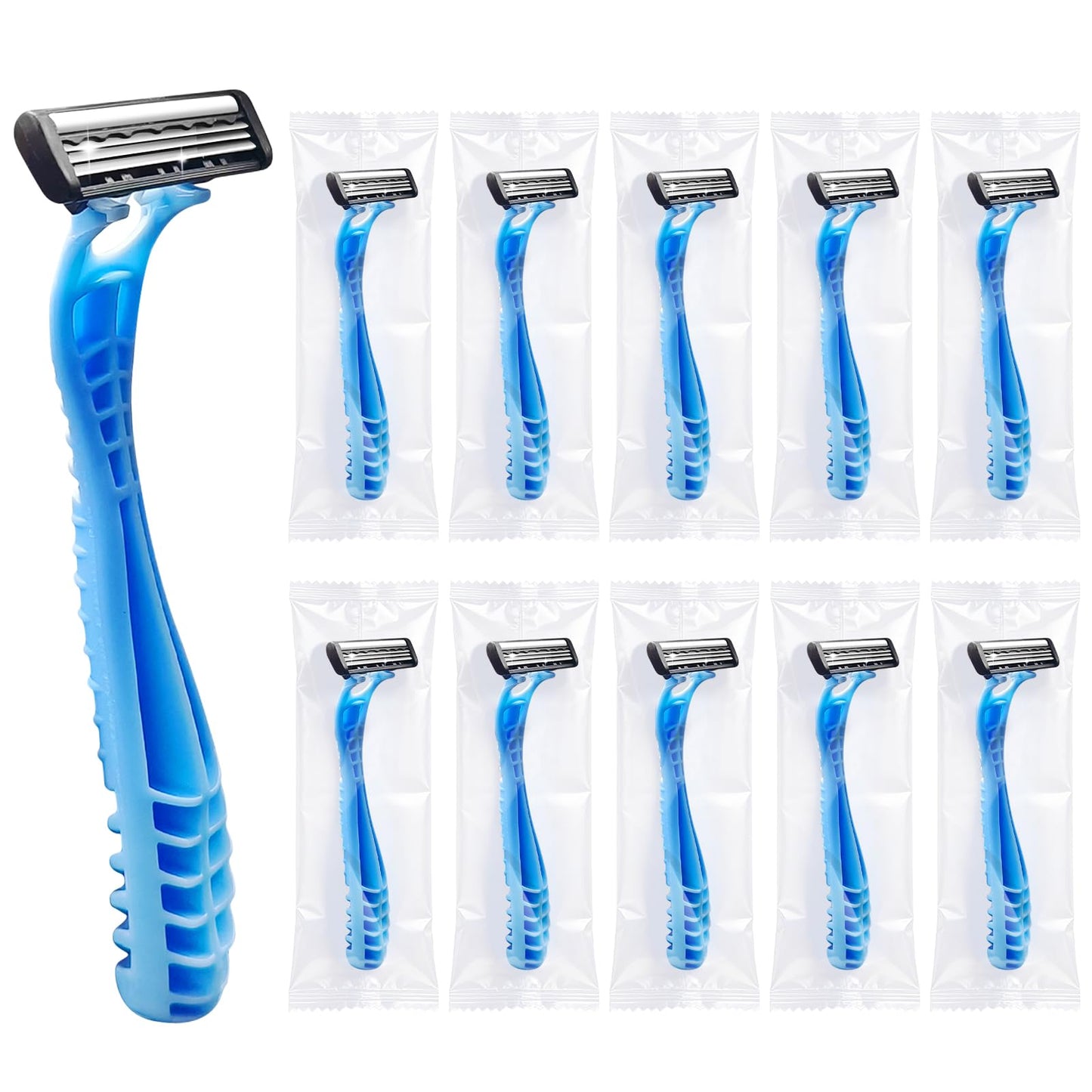 3 Blade Disposable Razors,Three Triple Stainless Steel Blade Individually Wrapped Razors Bulk,Manual Washable Razor with Clear Safety Cap Beauty and Personal Care Ttarxug