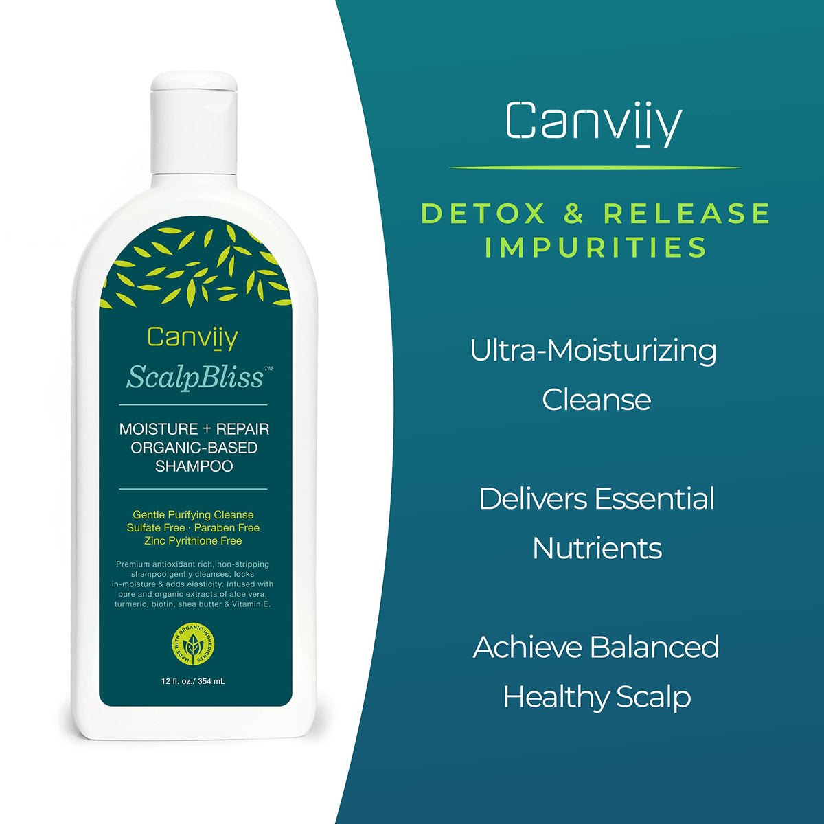 Canviiy ScalpBliss Moisture + Repair Organic-Based Shampoo, Moisturizing Gentle Deep-Clean Powered by Natural Antioxidants and Minerals to Clarify