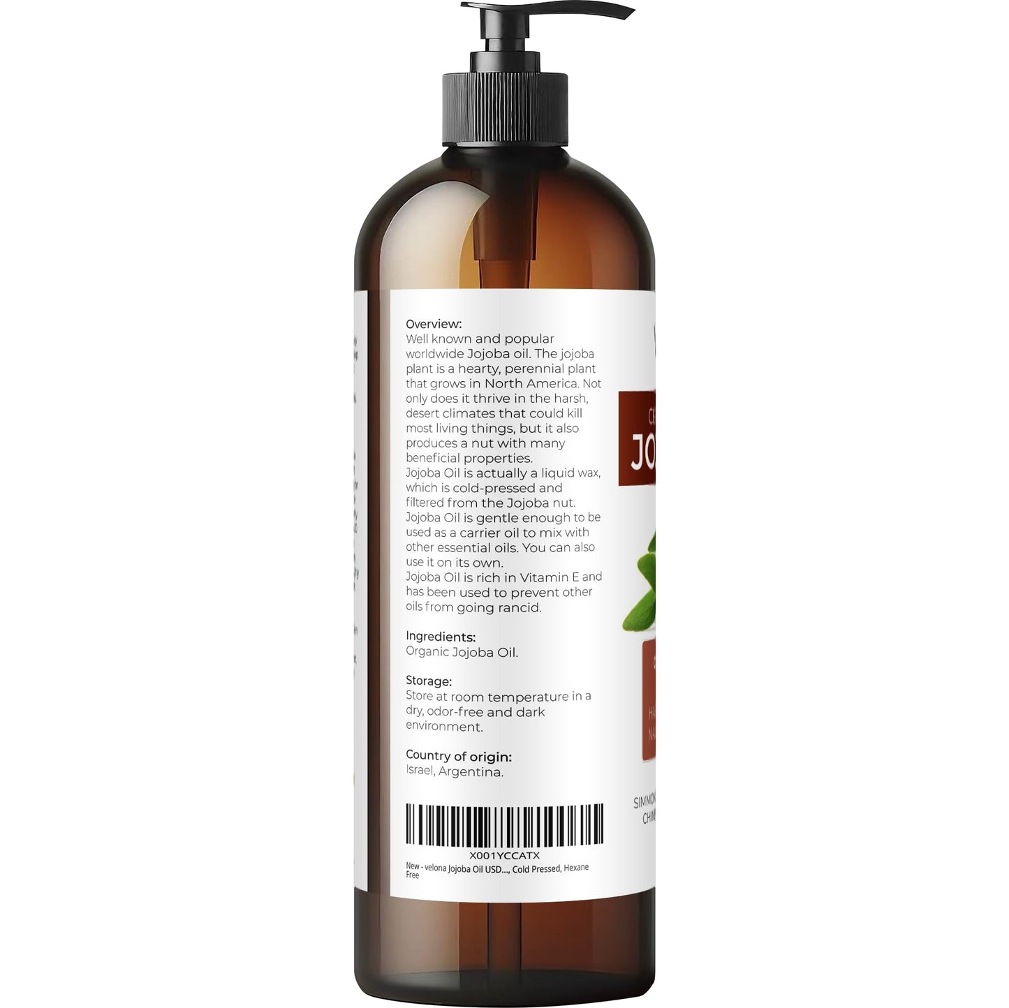 velona Jojoba Oil USDA Certified Organic - 16 fl oz (With Pump) | 100% Pure and Natural | Golden, Unrefined, Cold Pressed, Hexane Free | Moisturizing Beauty & Personal Care velona