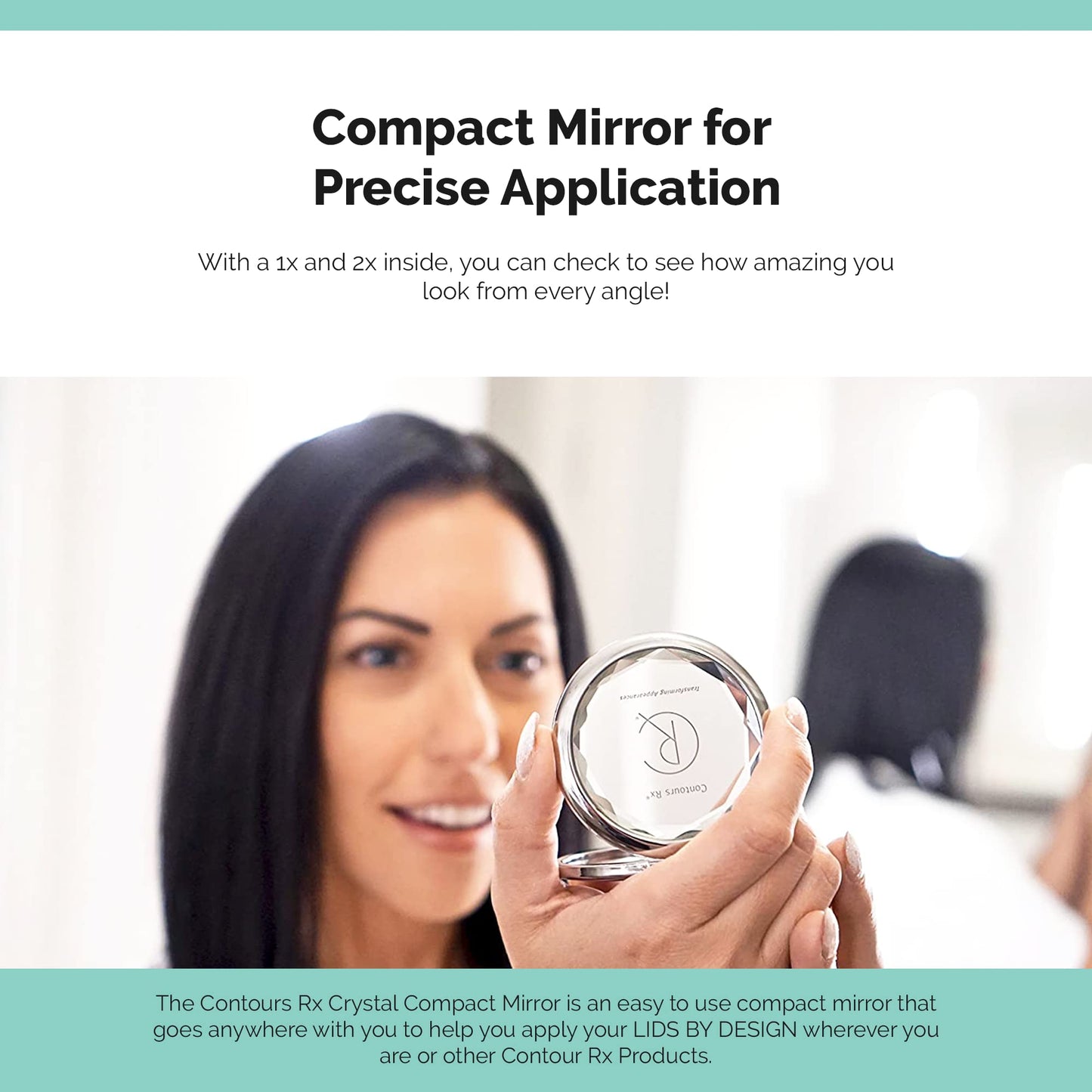 Contours Rx Crystal Compact Makeup Mirror - Dual-Sided 1x & 2X Magnification - Portable, Stylish Metal Frame for Folding Mirror, Beauty Touch-Ups Beauty & Personal Care Contours Rx