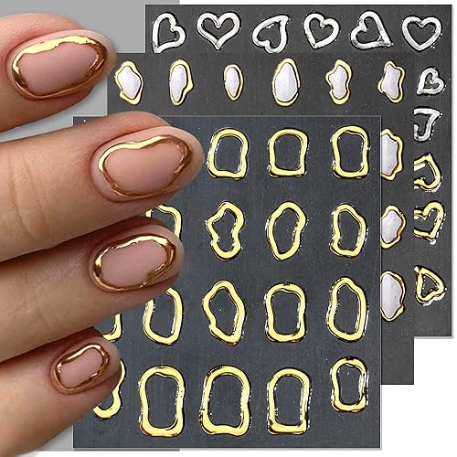 Dornail 6 Sheets 5D Crystal Soft Glue Embossed Nail Stickers Irregular Geometric Frames Nail Decals Hearts Waterdrop Nail Art Stickers Self Adhesive Beauty & Personal Care Dornail