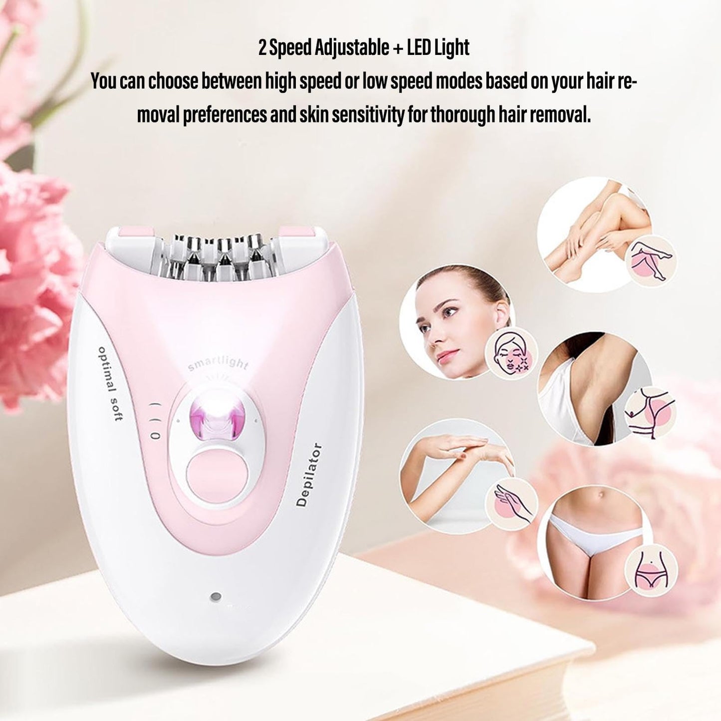 ZJchao Epilator for Women LED Light Hair Removal Device 2 Speed Settings USB Rechargeable Cordless Electric Epilator for Bikini Legs Arms ABS Material Beauty and Personal Care ZJchao