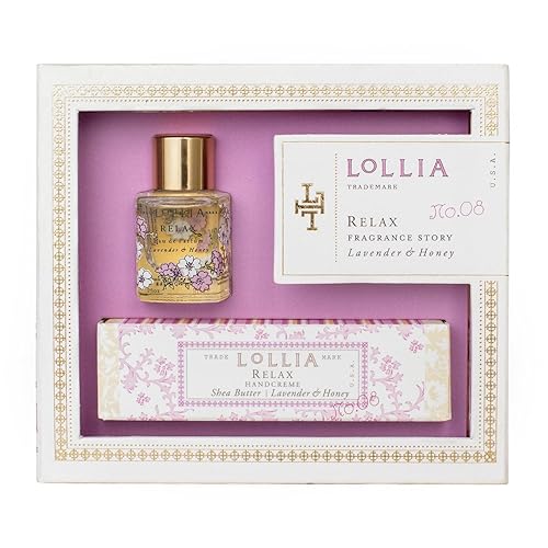 Lollia Relax Fragrance Story Gift Set - .16 fl. oz. Eau de Parfum & .33 oz. Petite Treat Handcreme - Lavender & Honey - Shea Butter Hand Cream Beauty & Personal Care LOLLIA
