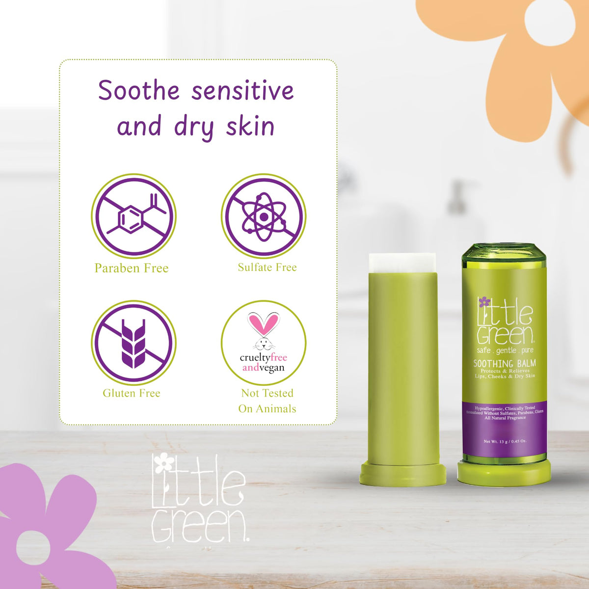 Little Green Kids Soothing Balm, Kids Skincare, Moisturizing Baby Lip Balm for Chapped Lips, Cheeks & Dry Skin, 0.45oz Beauty & Personal Care Little Green