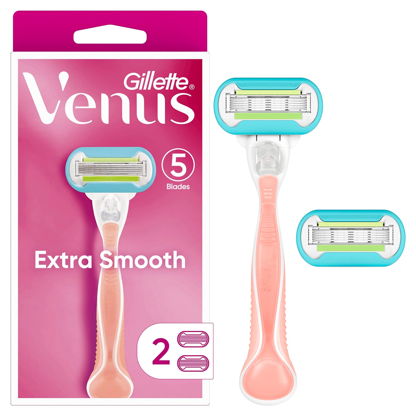 Gillette Venus Extra Smooth Pink Women's Razor Handle + 2 Blade Refills Beauty and Personal Care Gillette Venus