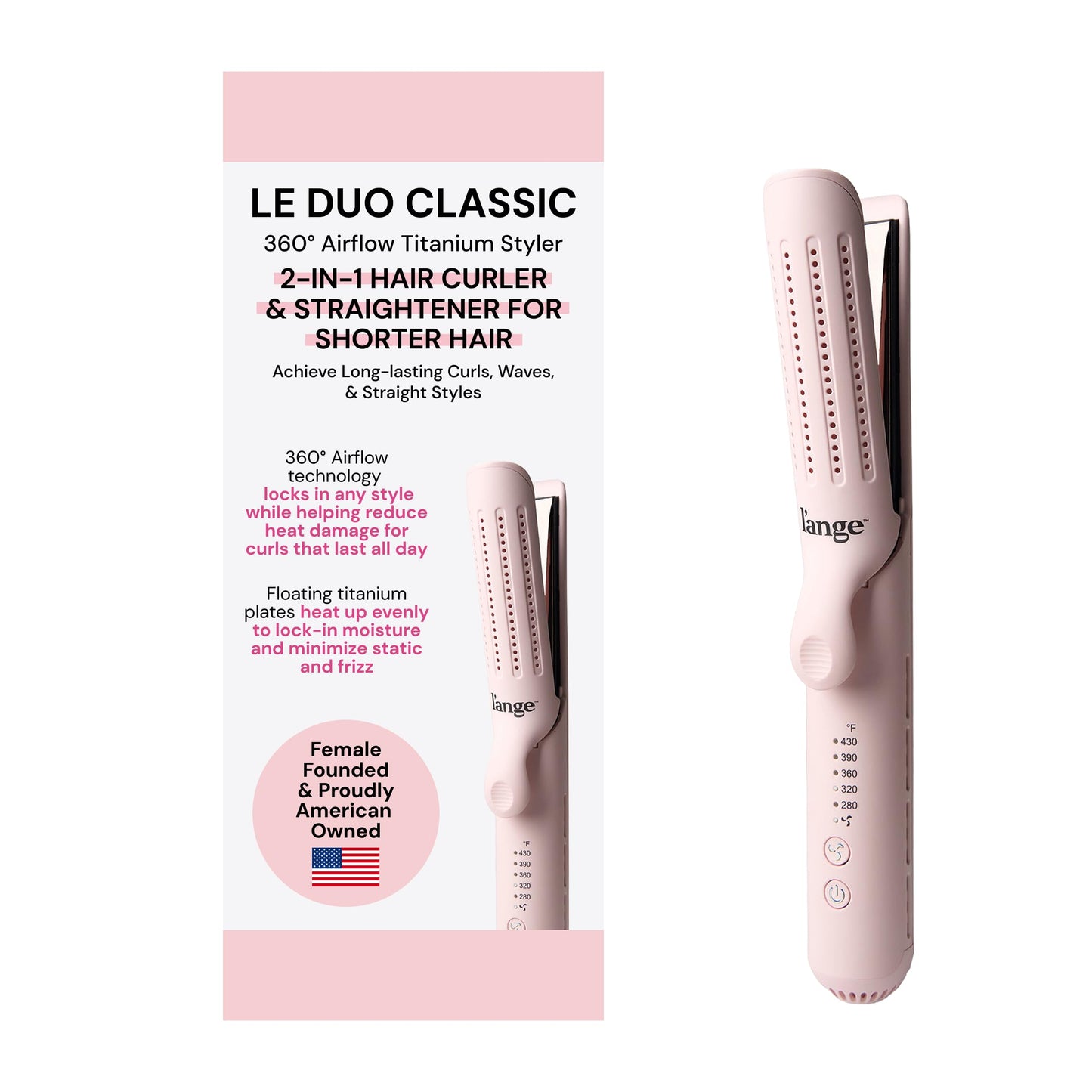L'ANGE HAIR Le Duo Standard 360° Airflow Styler | 2-in-1 Curling Wand & Titanium Flat Iron Hair Straightener | Professional Hair Curler with Cooling Beauty & Personal Care L'ANGE HAIR