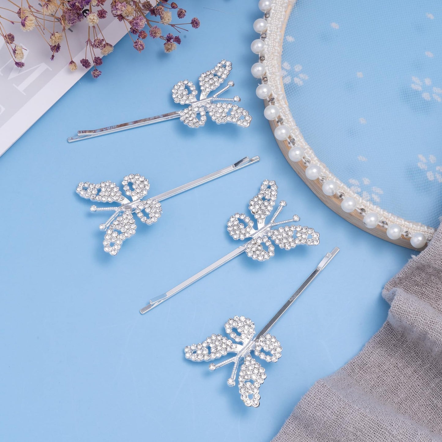 HINZIC 4 Pack Non-Slip Butterfly Hair Clips, Glittering Rhinestone Headwear Styling Bobby Pins, Sparkling Diamond Hairgrip Barrettes Accessories Beauty & Personal Care HINZIC