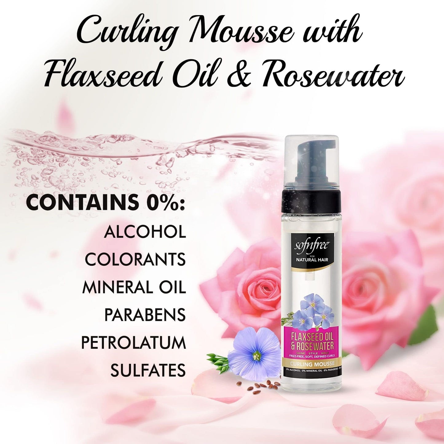 Sofn’free for Natural Hair Curling Mousse with Flaxseed Oil and Rosewater for Defining Frizz Free Curls, Coils, Waves, and Braids - 6.76 oz, Pack of 3 Beauty & Personal Care SOF N' FREE