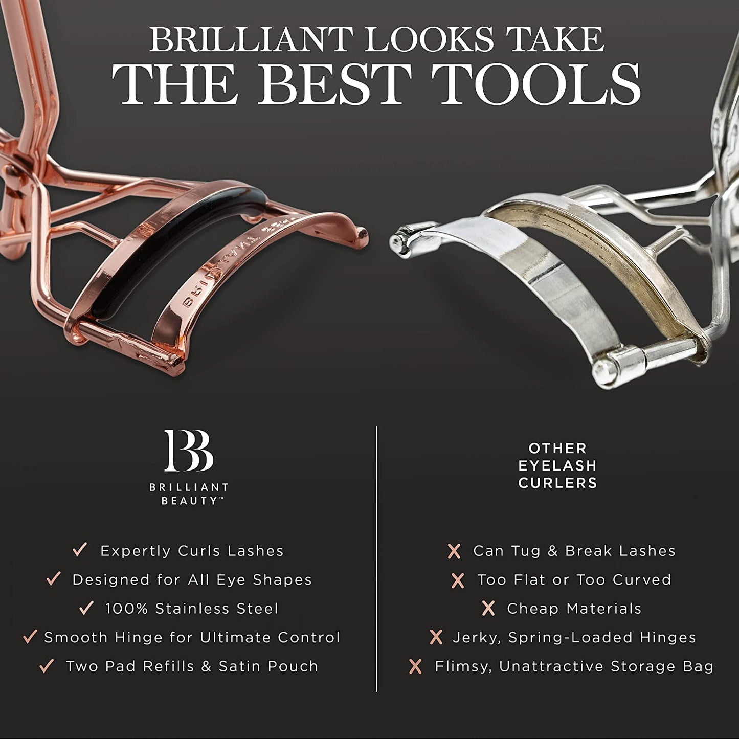 Brilliant Beauty Eyelash Curler with Satin Bag & Refill Pads - Award Winning - No Pinching, Just Dramatically Curled Eyelashes for a Lash Lift Beauty & Personal Care Brilliant Beauty