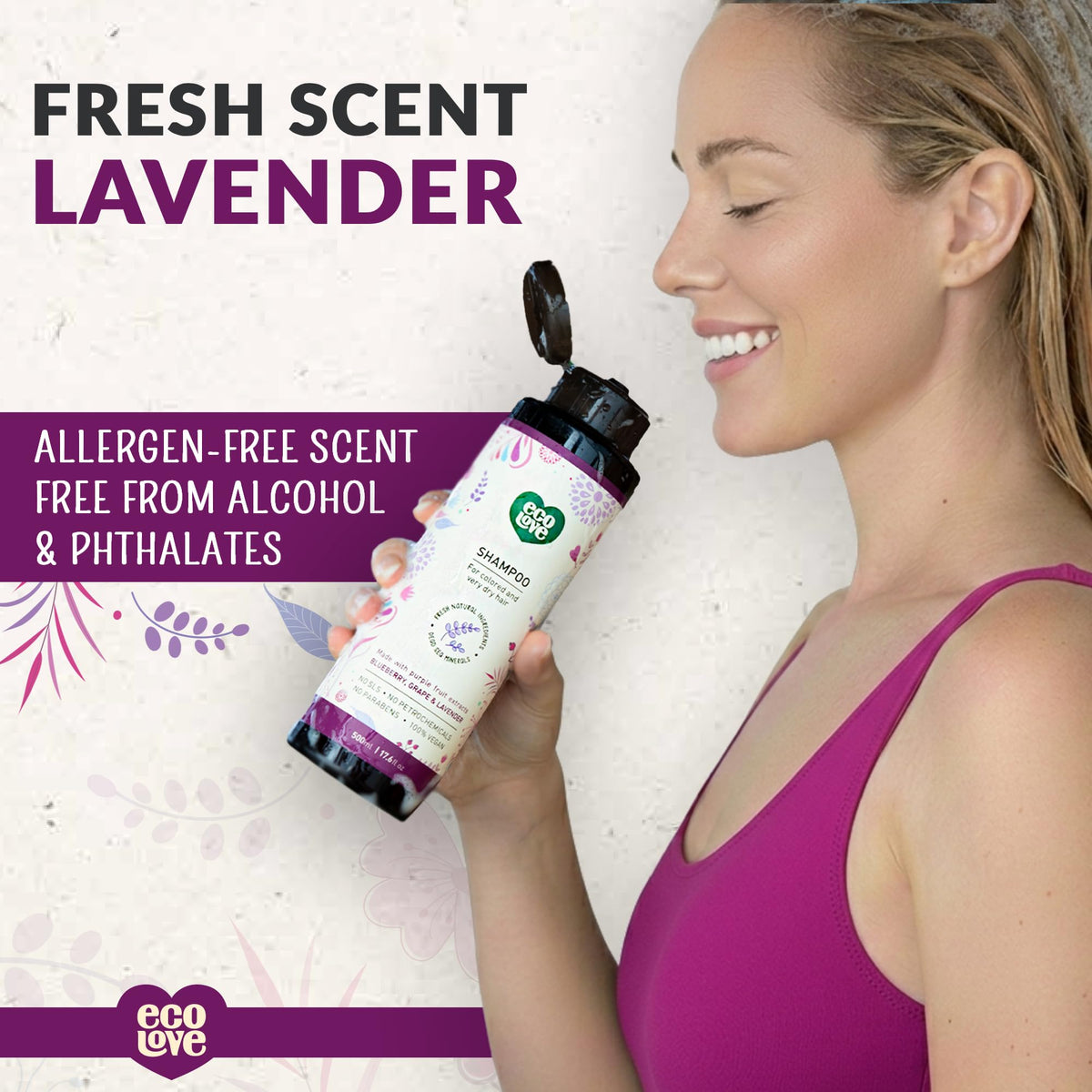 ecoLove Sulfate-Free Lavender Shampoo for Dry & Color-Treated Hair, 17.6 oz