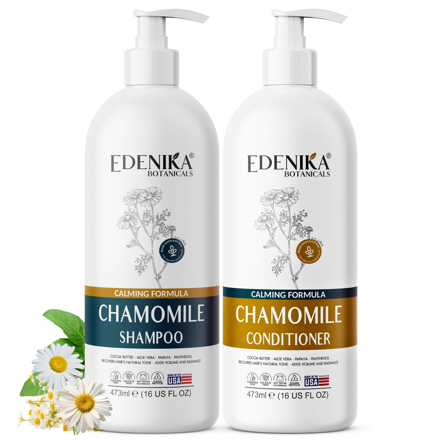 Edenika Botanicals Chamomile Shampoo and Conditioner Set, Calming Formula with Certified Organic and Natural Ingredients Intense Nourishment Makes Beauty & Personal Care EDENIKA BOTANICALS