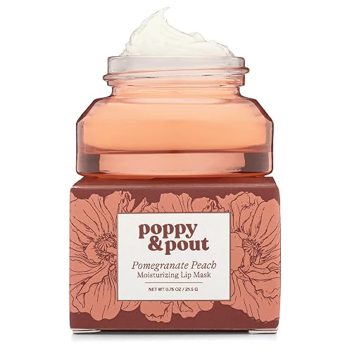 Poppy & Pout Pomegranate Peach Overnight Lip Mask - Natural Lip Care with Shea Butter & Beeswax - Cruelty Free, Recyclable Glass Jar (0.65 oz) Beauty & Personal Care Poppy & Pout