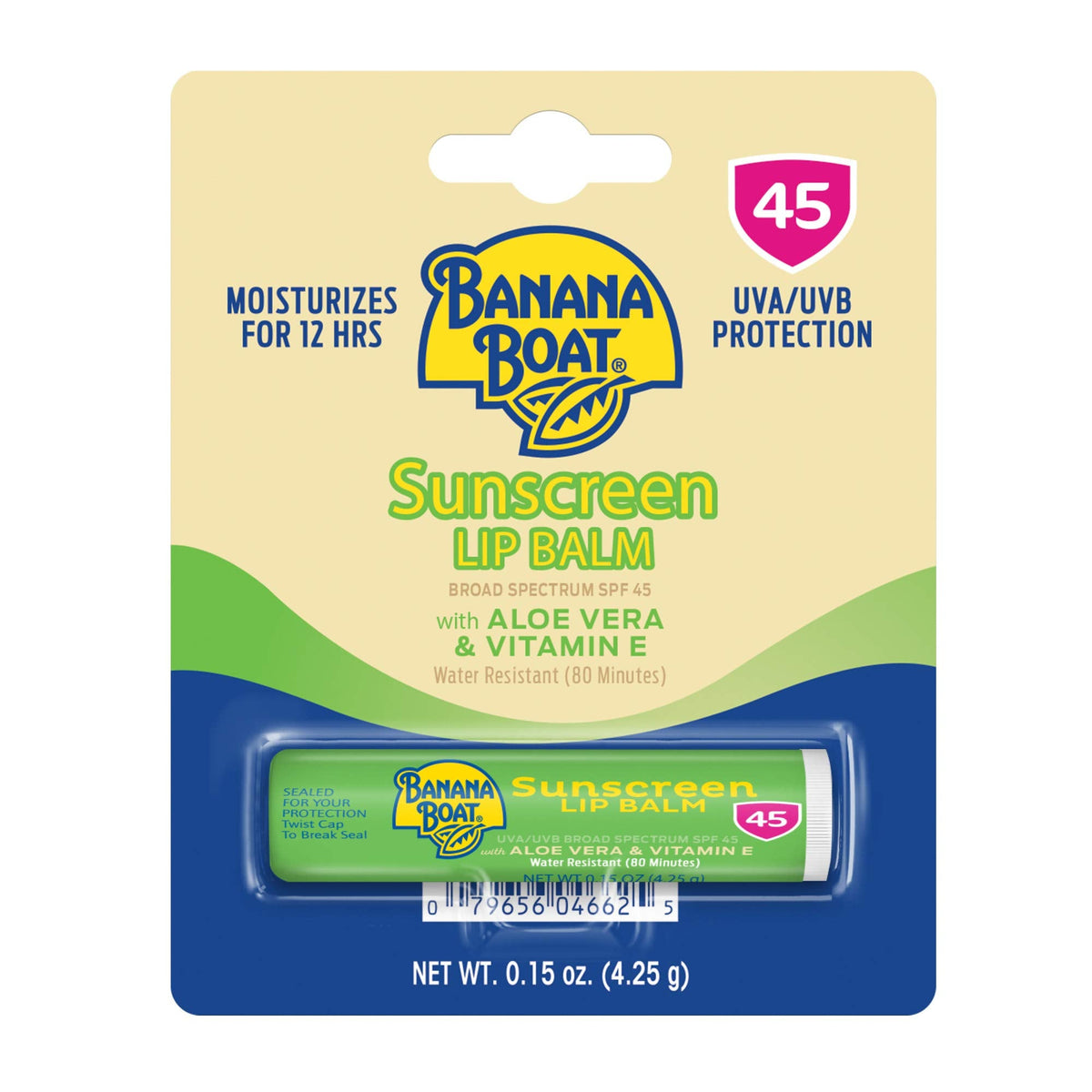 Banana Boat SPF Lip Balm with Aloe Vera & Vitamin E, 0.15oz | Beach Essentials, Moisturizing Lip Sunscreen SPF 45, Travel Sunscreen for Lips, 0.15oz Beauty & Personal Care Banana Boat