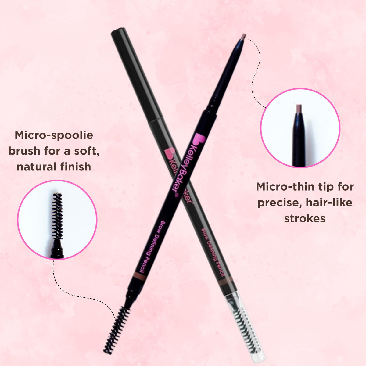 Kelley Baker Brow Defining Pencil, Smudge-Resistant & Long-Lasting, Brown