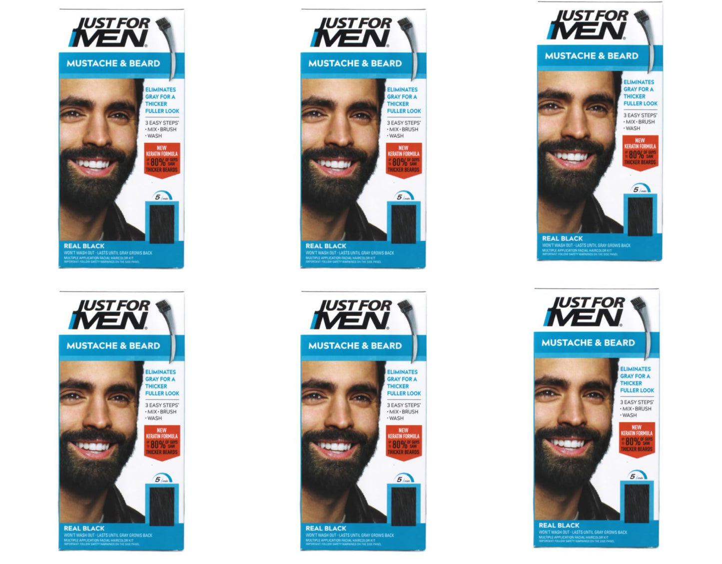 JUST FOR MEN Color Gel Mustache & Beard M-55 Real Black 1 Each (Pack of 6) Beauty & Personal Care Just for Men