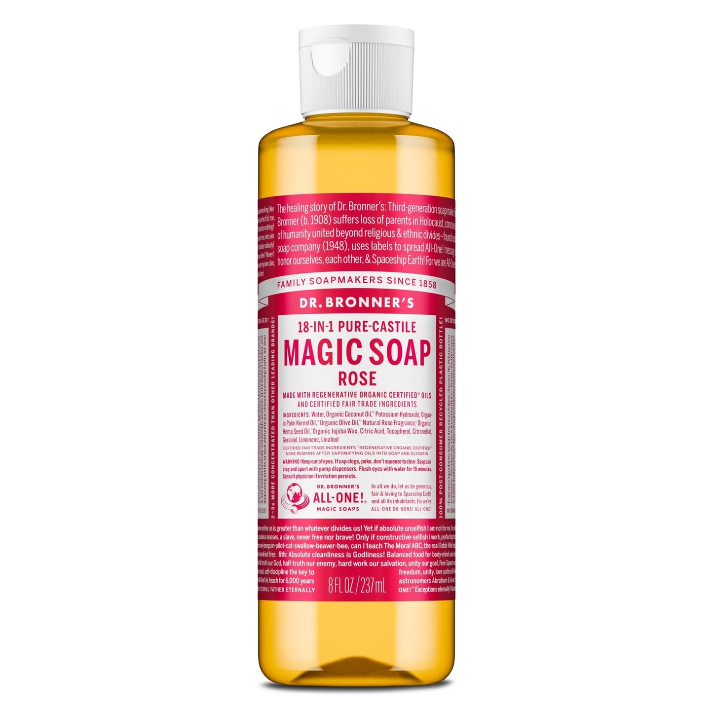 Dr. Bronner's - Pure-Castile Liquid Soap (Rose, 8 ounce) - Made with Organic Oils, 18-in-1 Uses: Face, Body, Hair, Laundry, Pets and Dishes Beauty & Personal Care Dr. Bronner's