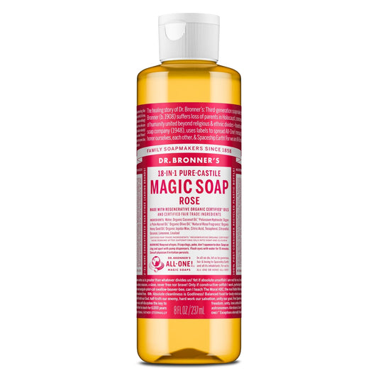 Dr. Bronner's - Pure-Castile Liquid Soap (Rose, 8 ounce) - Made with Organic Oils, 18-in-1 Uses: Face, Body, Hair, Laundry, Pets and Dishes Beauty & Personal Care Dr. Bronner's