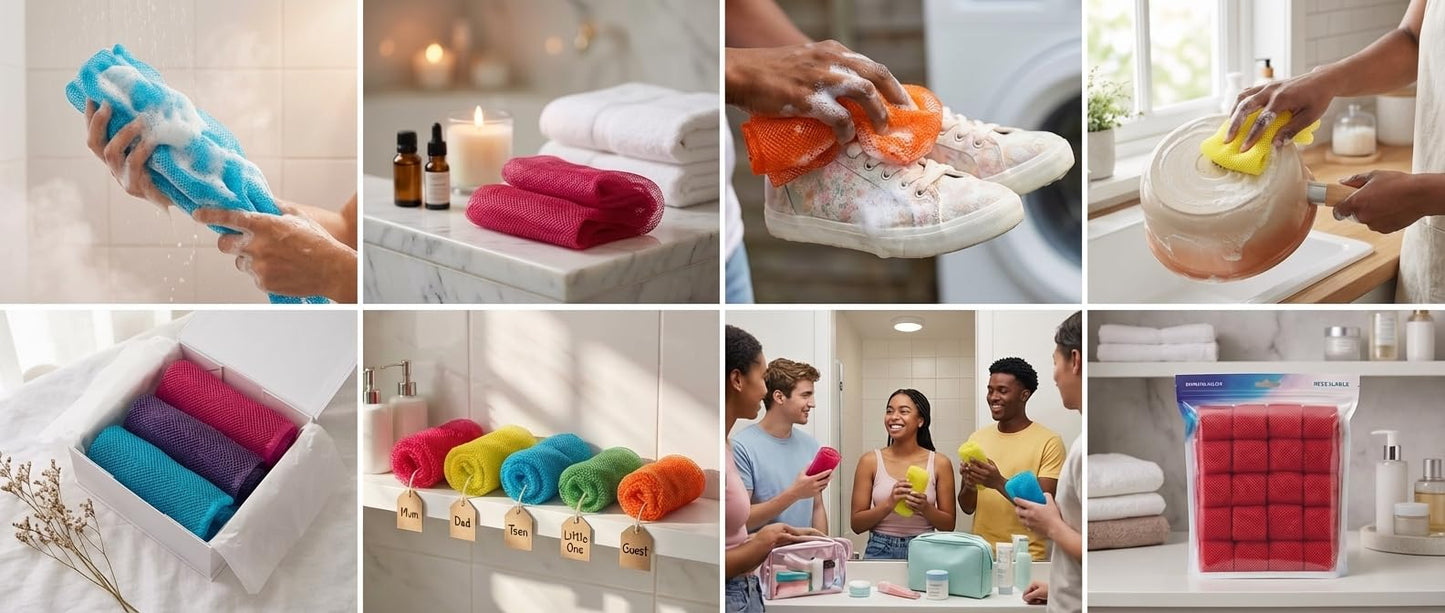 exfoliating washcloth African net Sponge Authentic with Knots, Real, Long, exfoliating net Sponge with 22 Colors Available Made for Both Men and Women Beauty and Personal Care AFRICANA BEAUTY