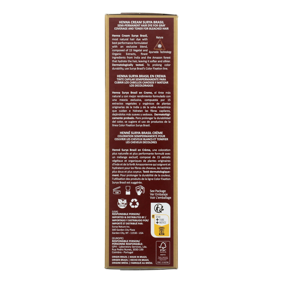 Surya Brasil Henna Cream Golden Blonde - 98% Natural Ingredients, Vegan, Cruelty-Free, Eco-Friendly, Semi-Permanent Hair Color, Deep Hydration &