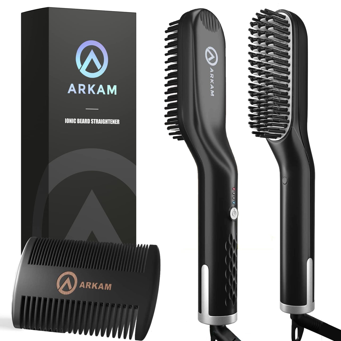 Arkam Beard Straightener for Men - Original Heated Beard Brush Kit w/Anti-Scald Feature, Dual Action Hair Comb and Travel Bag for Short to Medium Beauty and Personal Care Arkam