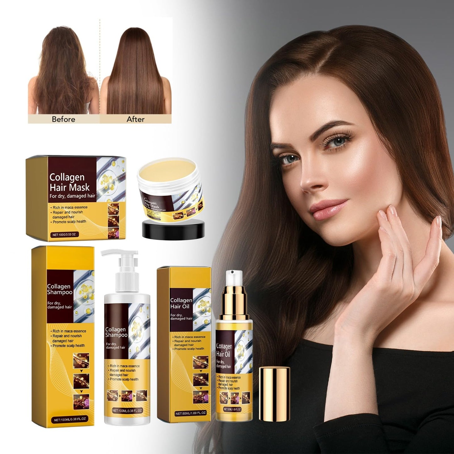 BAYUELSWU Collagen Hair Mask Set Hair Repair Set with Shampoo & Argan Oil Treatment Deep Repair Conditioning for Dry Damaged Hair All Hair Types Beauty & Personal Care BAYUELSWU
