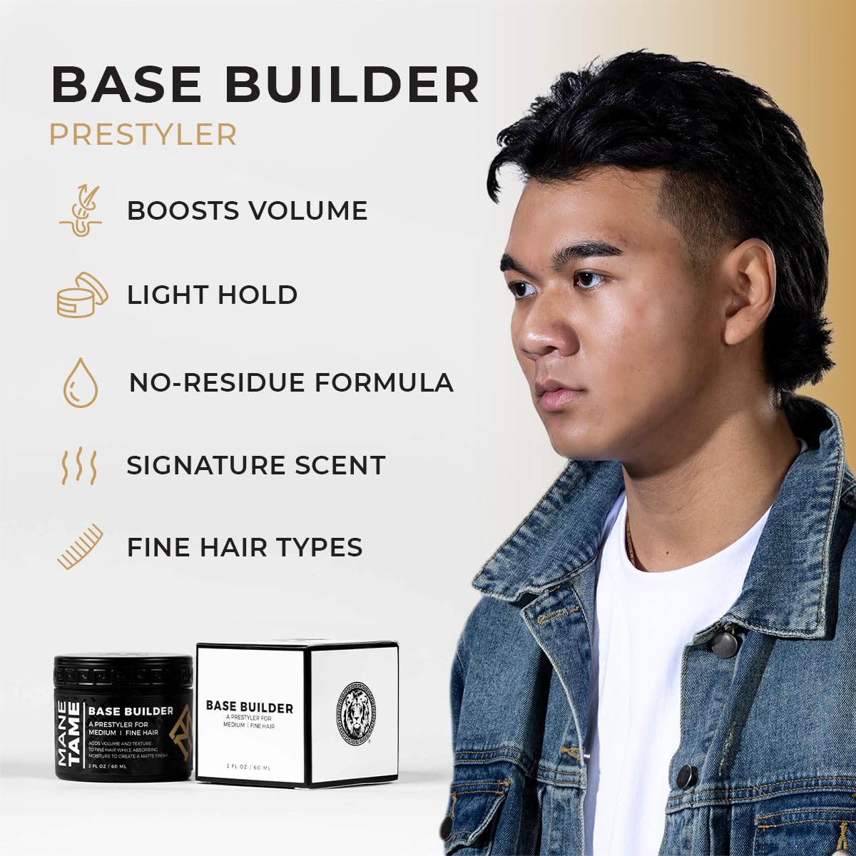 MANE TAME Base Builder 2oz - Prestyling Hair Balm for Medium - Fine Hair, Adds Volume + Texture with a Matte Natural Finish Beauty & Personal Care Mane Tame Professional Men's Grooming