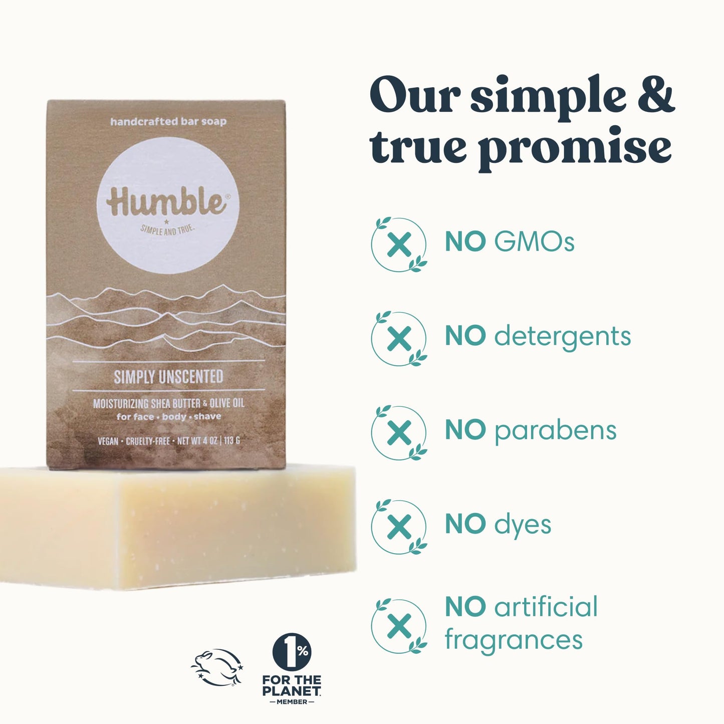 Humble Natural Bar Soap, Simply Unscented - Cold Processed Face & Body Soap Bar with Essential Oils - Moisturizing Formula for Long-Lasting Freshness Beauty & Personal Care HUMBLE SIMPLE AND TRUE.