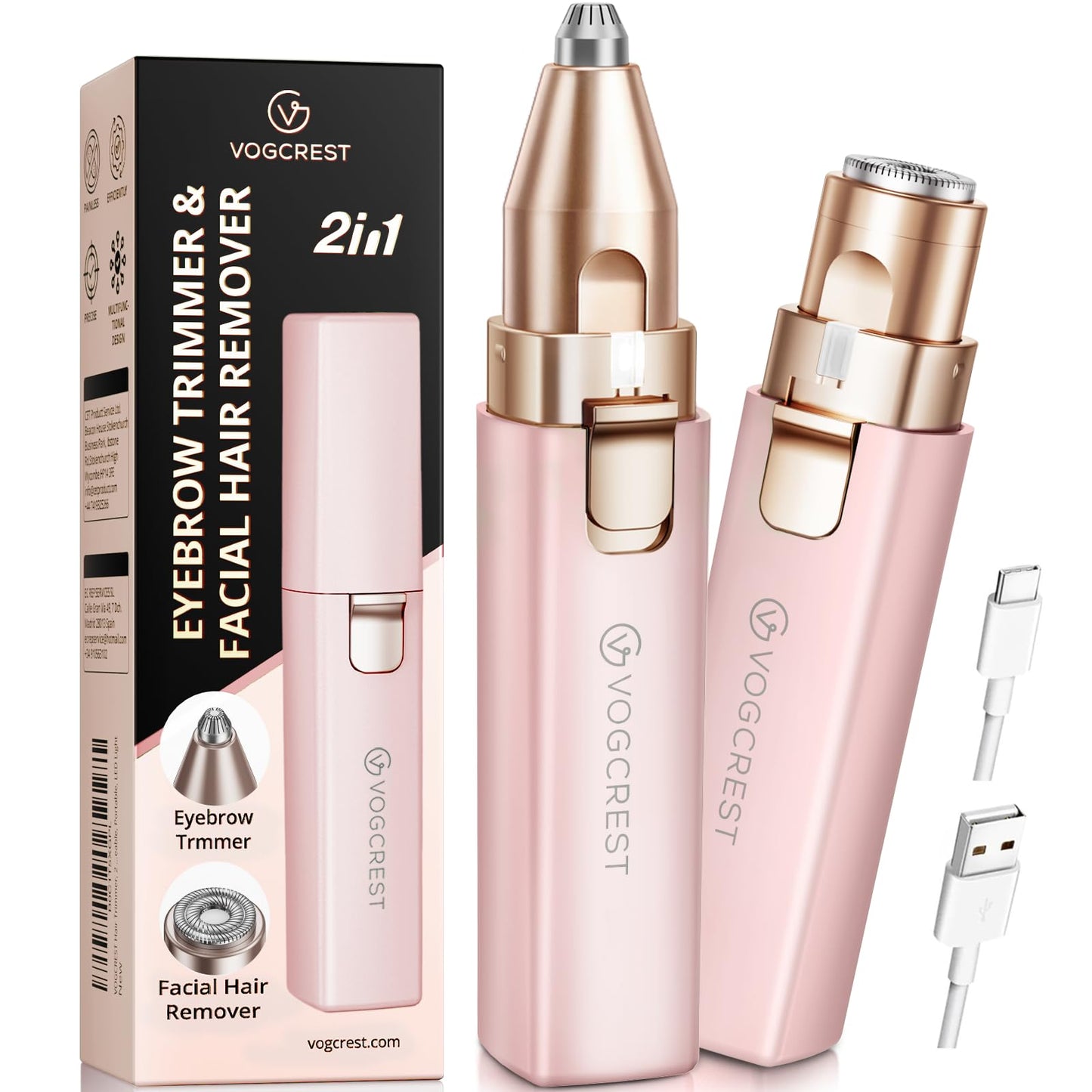Rechargeable Facial Hair Remover for Women: 2 in 1 Electric Eyebrow and Facial Hair Remover - Suitable for Middle-aged Women’s Eyebrow, Chin, Beauty and Personal Care VG VOGCREST