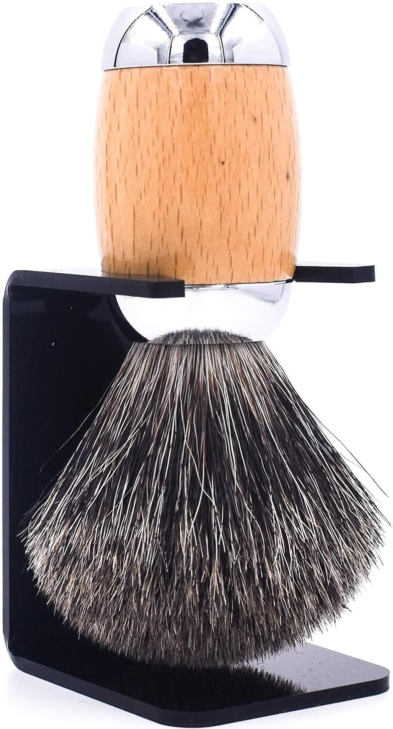 Taconic Shave 100% Mixed Badger Shaving Brush - Extra-Dense 22 mm Knot for Rich Lather, Beechwood & Chrome Ergonomic Handle + Lucite Stand Included Beauty and Personal Care Taconic Shave