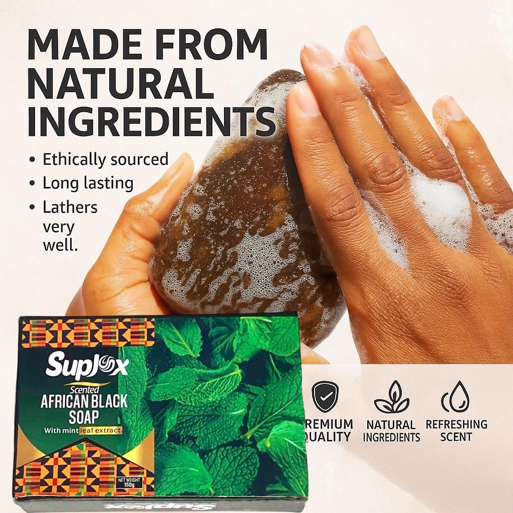 African Black Soap Bar scented, long lasting for oily skin, 100% authentic from Ghana. Beauty & Personal Care Suplox