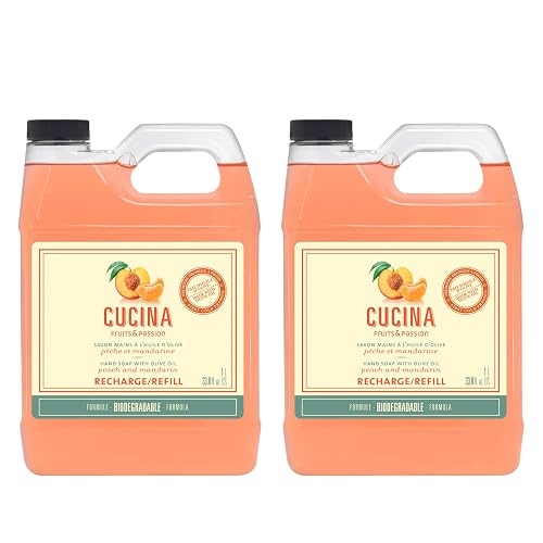 Cucina Fruits & Passion Peach and Mandarin Hand Soap 33.8 fl oz Refill, Made in Canada - 2 Pack Beauty & Personal Care Cucina