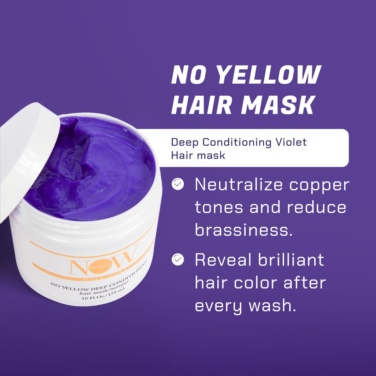 NOW BEAUTY Deep Conditioning Purple Mask - For Dry, Damaged & Blonde Hair - Regenerating, Vegan, Color Safe, Sulfate-Free - For All Genders - 16 oz Beauty & Personal Care NOW BEAUTY