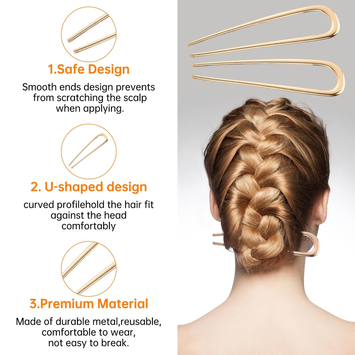 BEoffer French Hair Pin 3PCS Metal Hair Pins for Women Elegant French Twists, Buns and Updos with No Hair Damage, U-shaped French Pin Great Hold Beauty and Personal Care BEoffer