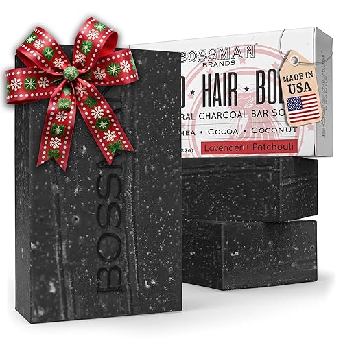 Bossman 3-Pack 4-in-1 Charcoal Soap Bar (4 oz) - Bar Soap for Men - All-Natural Beard Wash, Shampoo, Body Wash & Shaving Solution - Lavender Beauty & Personal Care Bossman