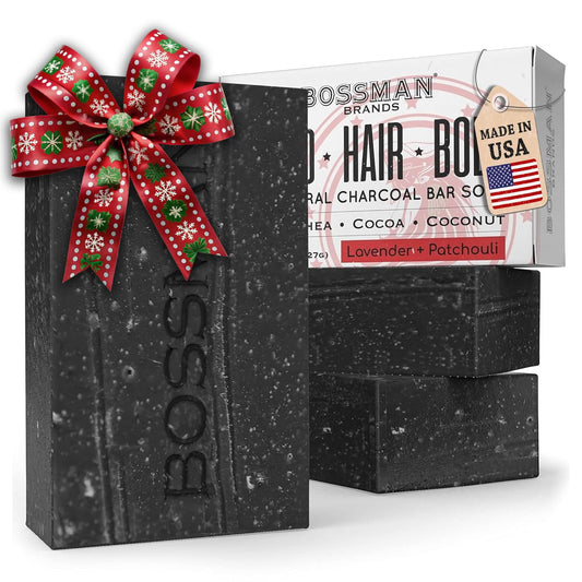 Bossman 3-Pack 4-in-1 Charcoal Soap Bar (4 oz) - Bar Soap for Men - All-Natural Beard Wash, Shampoo, Body Wash & Shaving Solution - Lavender Beauty & Personal Care Bossman