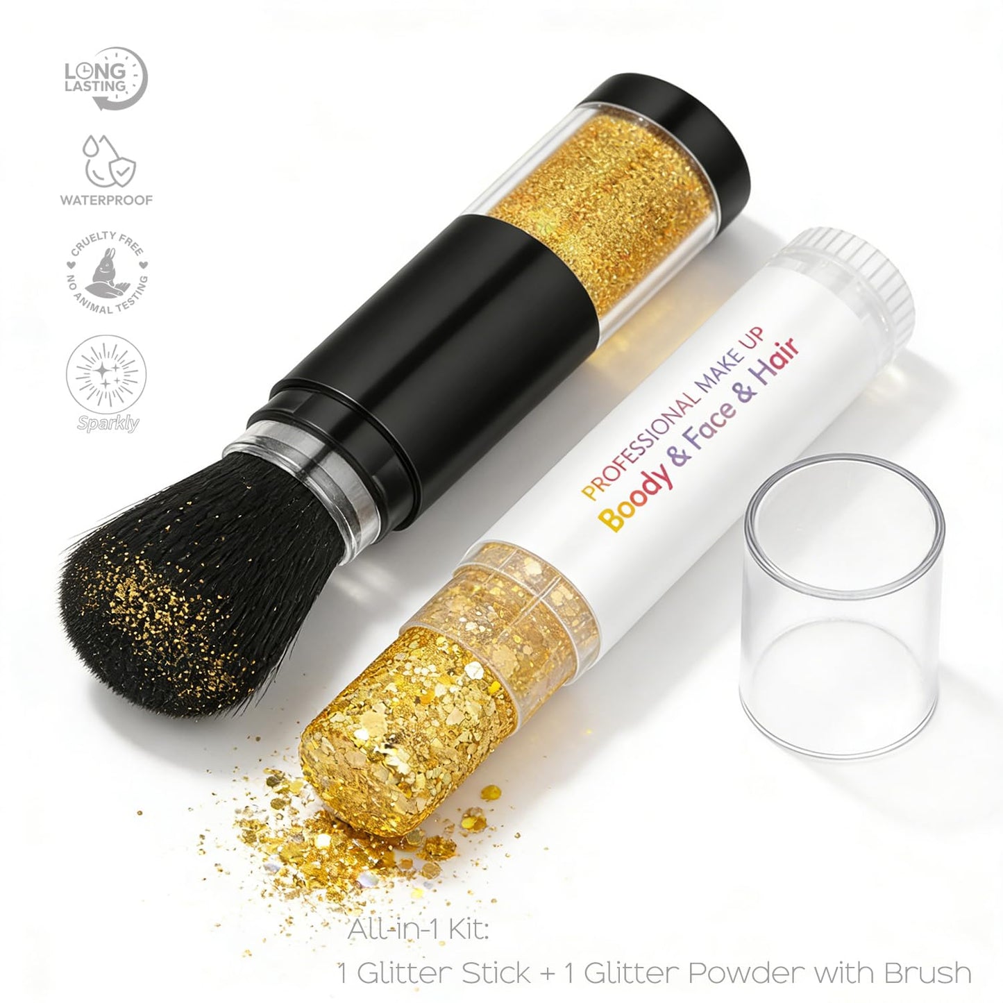 Holographic Mermaid Glitter Makeup Kit: 2-in-1 Body & Face Stick & Loose Powder with Built-in Brush for Festival, Rave, Concert, Carnival | Shimmery Beauty & Personal Care FindinBeauty