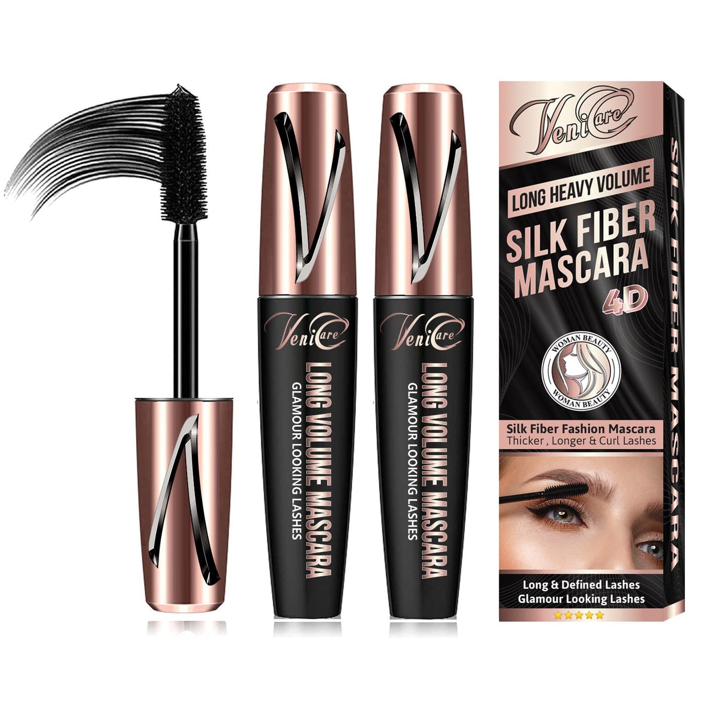 Venicare 4D Silk Fiber Lash Mascara Liquid Extension Makeup Eye Lash Kit Luxuriously Longer Thicker Voluminous Eyelashes Waterproof Smudge-proof Beauty & Personal Care VeniCare