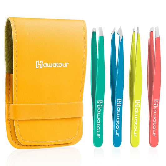 HAWATOUR Tweezers Set, 4Pcs Eyebrows Tweezers for Women, Great Precision for Ingrown Hair, Splinter, Facial Hair Removal, Multicolored Beauty and Personal Care HAWATOUR
