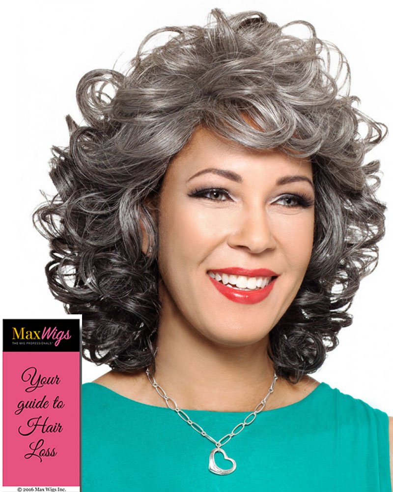 Helena adult wig Color 3T44 - Foxy Silver adult wigs Medium Length Bouncy Curls Synthetic Wispy Bangs African American Tousled Volume Maxwigs Hairloss