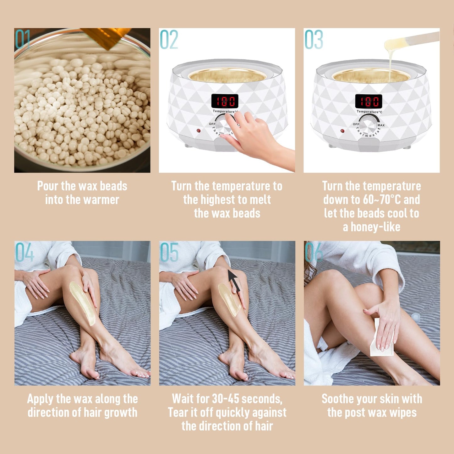 Charmonic Wax Warmer, Upgrade Digital Waxing Kit with Silicone Pot & 500g Hard Wax Beads for Whole Body Brazilian Bikini Legs Armpit Nose Hair Beauty and Personal Care Charmonic