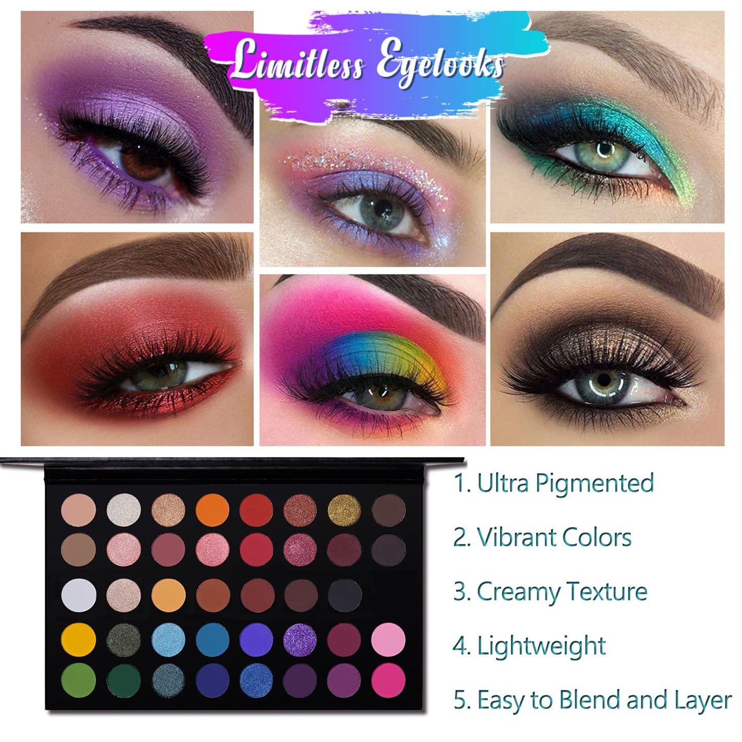 CHARMCODE 40 Colors High Pigmented Shimmer Matte Eyeshadow Makeup Palette Full Spectrum Artist Glitter Metallic Waterproof Creamy Blendable Eye Shadow Beauty & Personal Care CHARMCODE