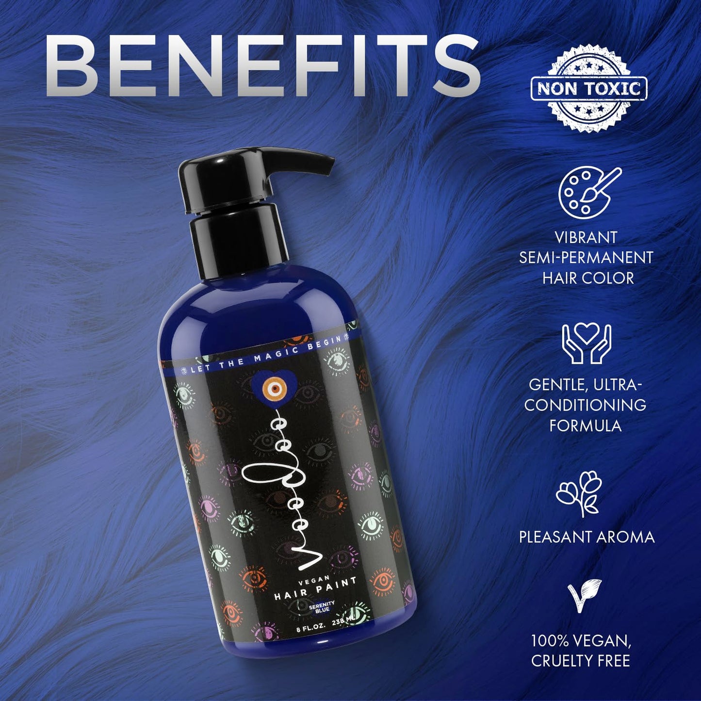MOEHAIR Semi-Permanent Hair Color | Dark Blue Hair Dye 8 Oz | No Ammonia, Sulfate or Paraben | Vegan & Cruelty-Free | Voodoo Serenity Blue Hair Color Beauty & Personal Care MOEHAIR